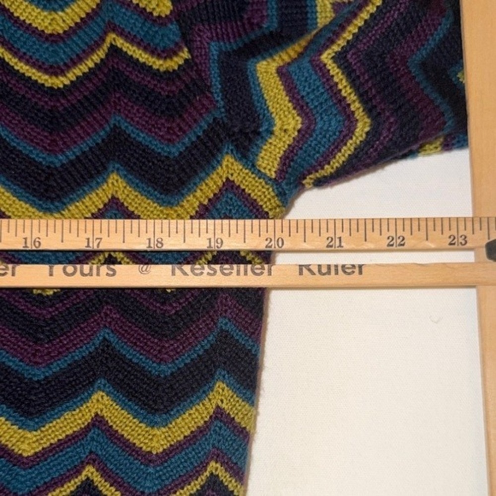 Nina Charles Kasper ASL Vintage Chevron Zigzag Cardigan Sweater Navy Blue Large - Picture 6 of 8